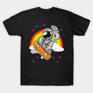 Skater Astronaut with Rainbow Space Skateboard T-Shirt